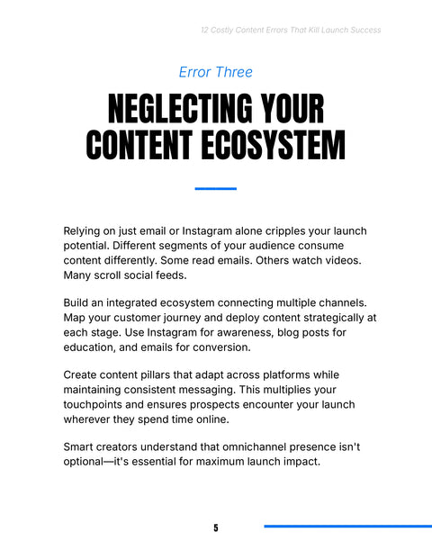 NEGLECTING YOUR CONTENT ECOSYSTEM - framework sample from 12 Costly Content Errors That Kill Launch Success