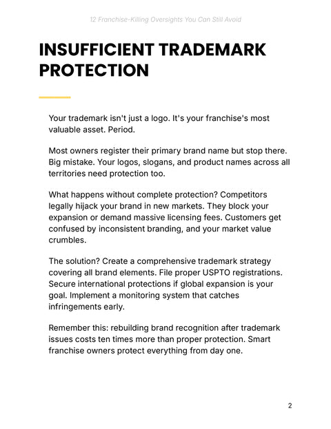 Insufficient Trademark Protection - understand sample from 12 Franchise-Killing Oversights You Can Still Avoid