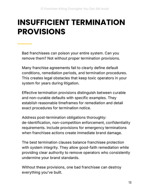 Insufficient Termination Provisions - act sample from 12 Franchise-Killing Oversights You Can Still Avoid