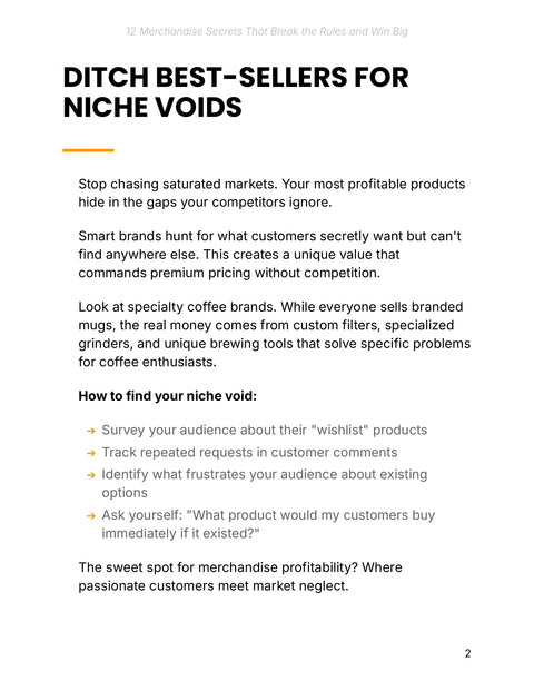 Find an Underserved Merchandise Niche - understand sample from 12 Merchandise Secrets That Break the Rules and Win Big
