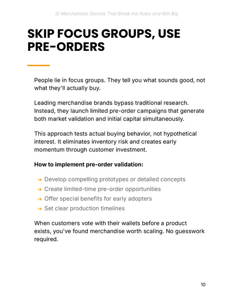 Validate with Pre-Orders - practice sample from 12 Merchandise Secrets That Break the Rules and Win Big