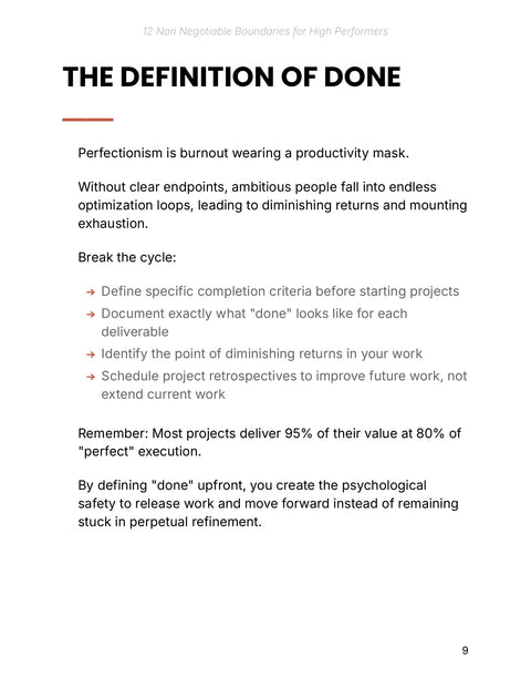 Define Completion Before Work Begins - practice sample from 12 Non Negotiable Boundaries for High Performers