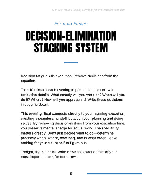 DECISION-ELIMINATION STACKING SYSTEM - framework sample from 12 Proven Habit Stacking Formulas for Unstoppable Execution