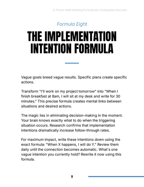 THE IMPLEMENTATION INTENTION FORMULA - act sample from 12 Proven Habit Stacking Formulas for Unstoppable Execution