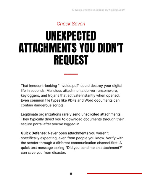 Verify Unexpected Attachments Separately - practice sample from 12 Quick Checks to Expose a Phishing Scam