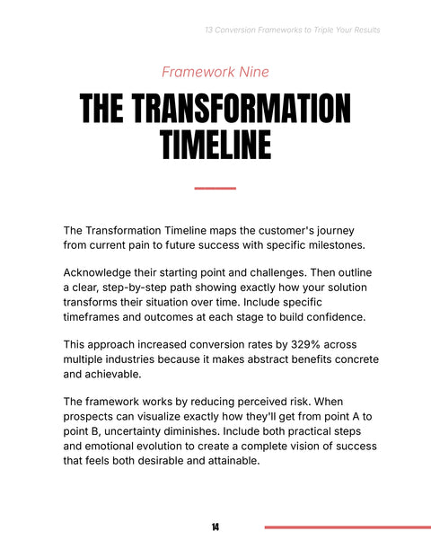 THE TRANSFORMATION TIMELINE ____ - act sample from 13 Conversion Frameworks to Triple Your Results