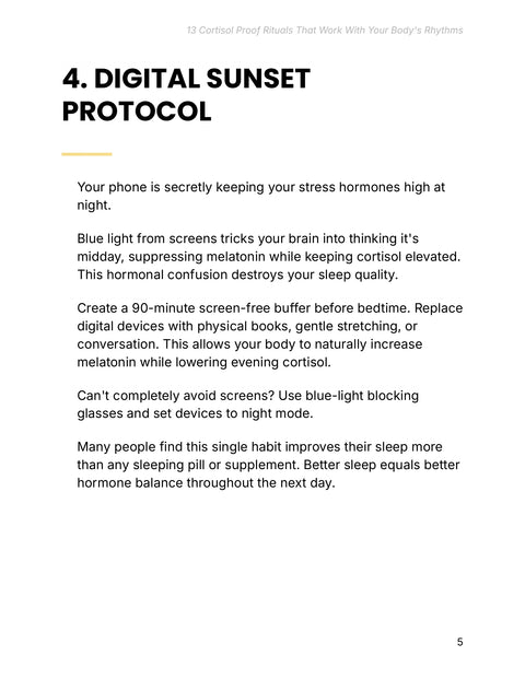 Digital Sunset Protocol - act sample from 13 Cortisol Proof Rituals that Work with Your Body's Rhythms