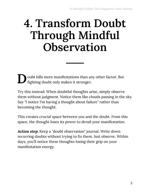 Observe Doubt Without Becoming the Thought - framework sample from 13 Mindful Habits That Magnetize Your Desires