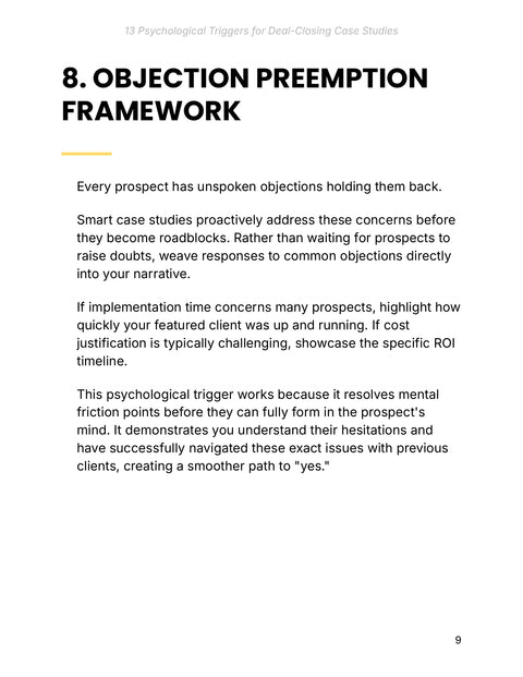 8. OBJECTION PREEMPTION FRAMEWORK - framework sample from 13 Psychological Triggers for Deal-Closing Case Studies