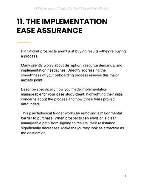 11. THE IMPLEMENTATION EASE ASSURANCE - act sample from 13 Psychological Triggers for Deal-Closing Case Studies