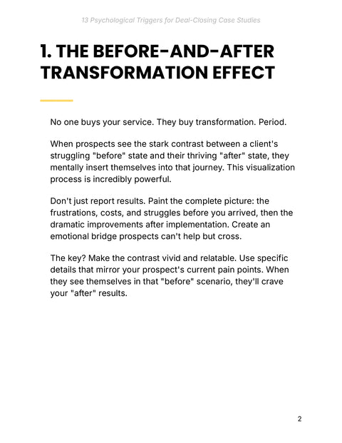 Frame a Before-and-After Client Transformation - understand sample from 13 Psychological Triggers for Deal-Closing Case Studies