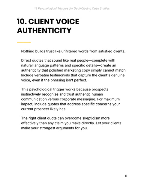 Use Authentic Client Language - practice sample from 13 Psychological Triggers for Deal-Closing Case Studies