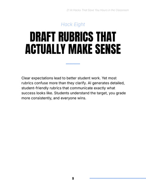 Draft Student-Friendly Rubrics - framework sample from 21 AI Hacks That Save You Hours in the Classroom