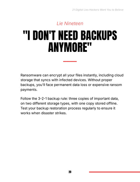 The Three-Two-One Backup Rule - framework sample from 21 Digital Lies Hackers Want You to Believe
