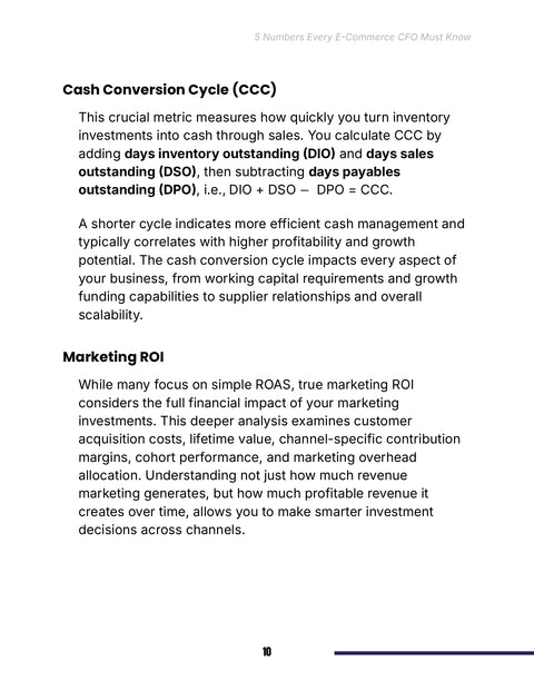 Cash Conversion Cycle and Marketing ROI - framework sample from 5 Numbers Every E-Commerce CFO Must Know - Online Business