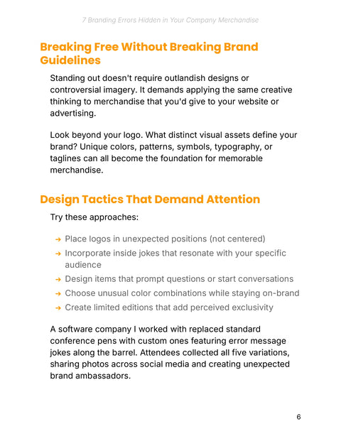 Design Tactics That Demand Attention - practice sample from 7 Branding Errors Hidden in Your Company Merchandise