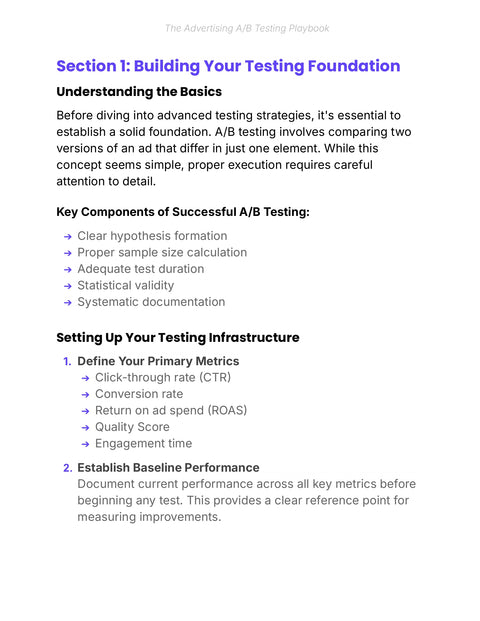 Section 1: Building Your Testing Foundation - understand sample from Ad Copy A/B Testing