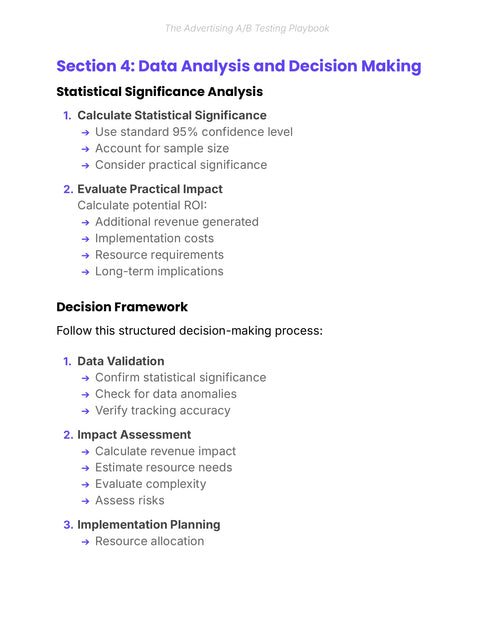 Section 4: Data Analysis and Decision Making - framework sample from Ad Copy A/B Testing