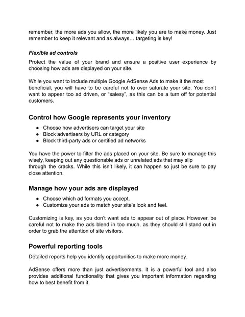 Ad and Inventory Controls - framework sample from AdSense Mastery