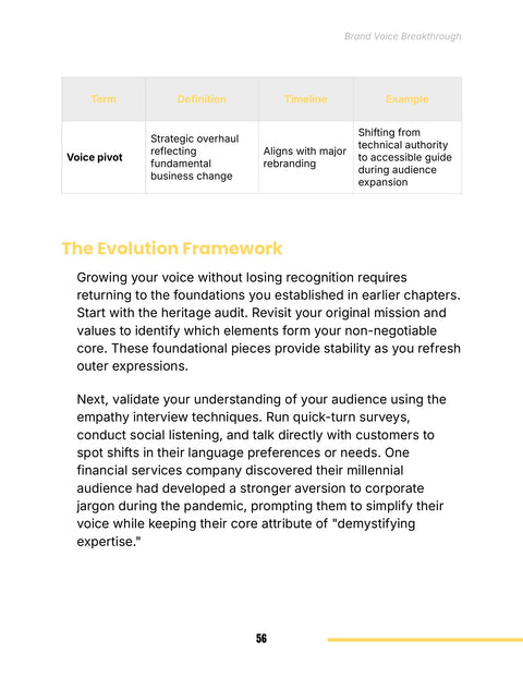 The Evolution Framework - framework sample from Brand Voice Breakthrough