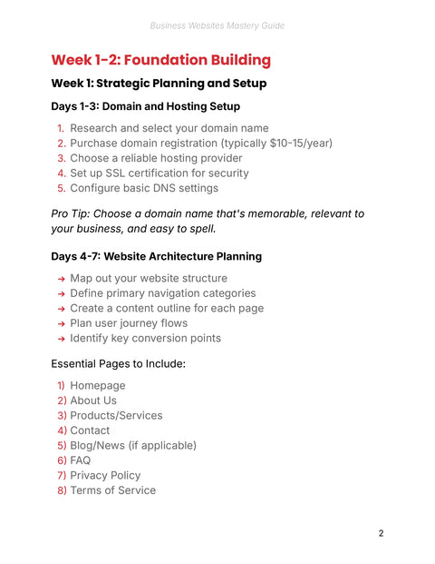 Plan Website Foundations - understand sample from Business Websites Mastery - Guide