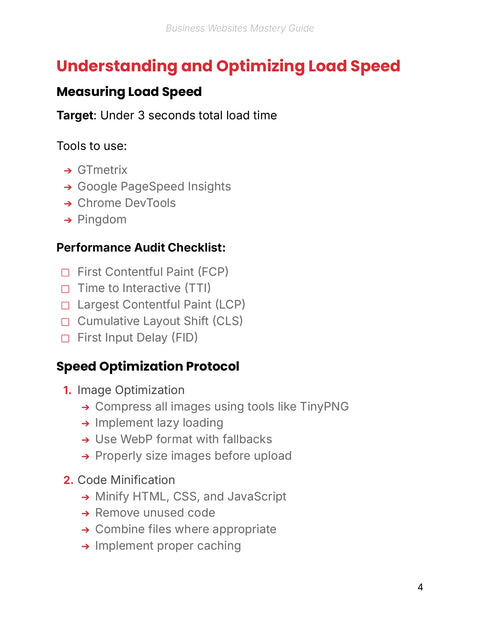 Audit and Optimize Load Speed - practice sample from Business Websites Mastery - Guide