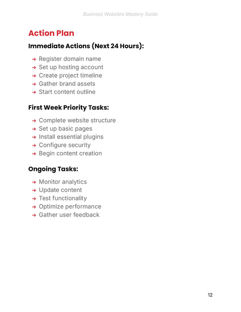 Prioritize Launch Actions - act sample from Business Websites Mastery - Guide