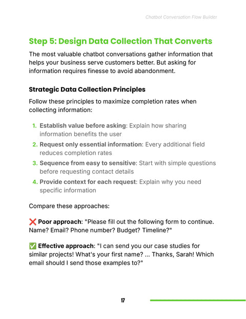 Strategic Data Collection Principles - framework sample from Chatbot Conversation Flow Builder - Guide