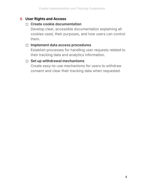 Maintain Documentation and Access - act sample from Cookie Implementation and Tracking Compliance