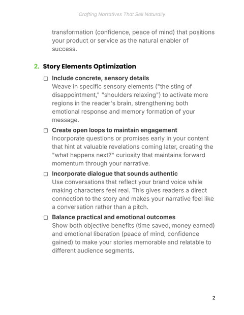 Build an Engaging Story - framework sample from Crafting Narratives That Sell Naturally