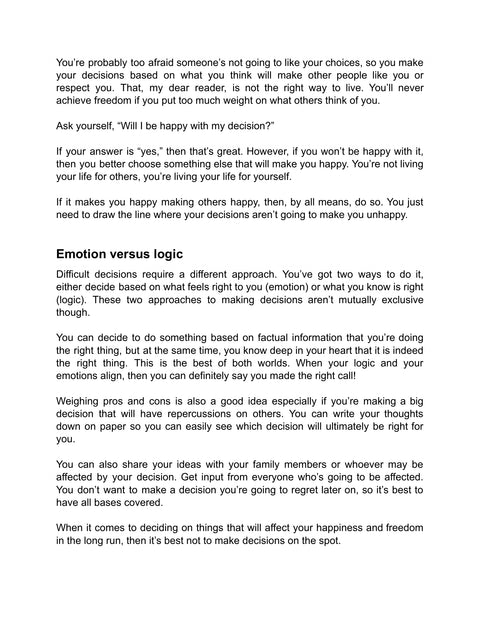 Balance Emotion and Logic - framework sample from Create Freedom
