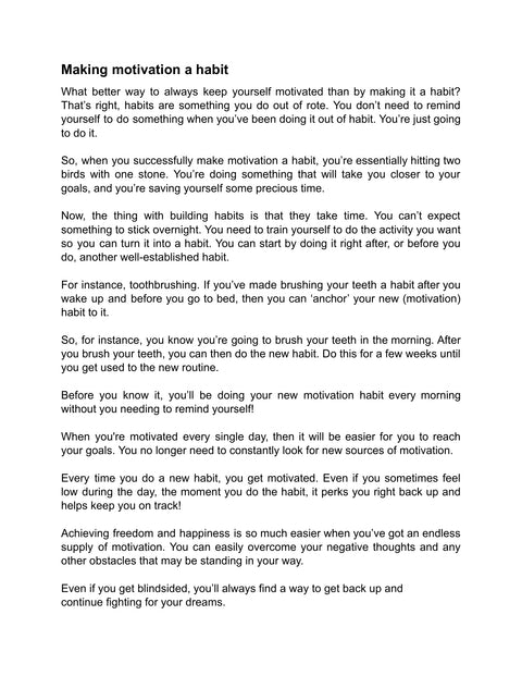 Build Motivation into Habits - act sample from Create Freedom