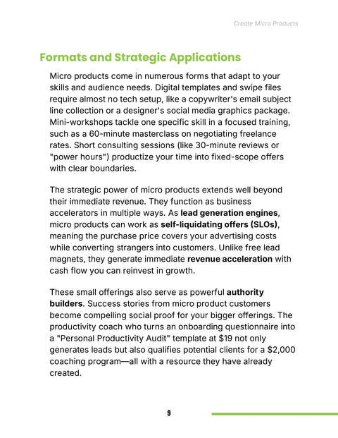 Formats and Strategic Applications - practice sample from Create Micro Products