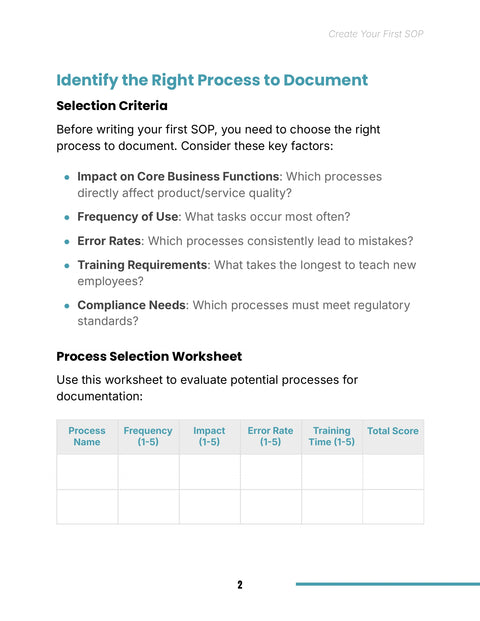 Choose a Process to Document - understand sample from Create Your First SOP