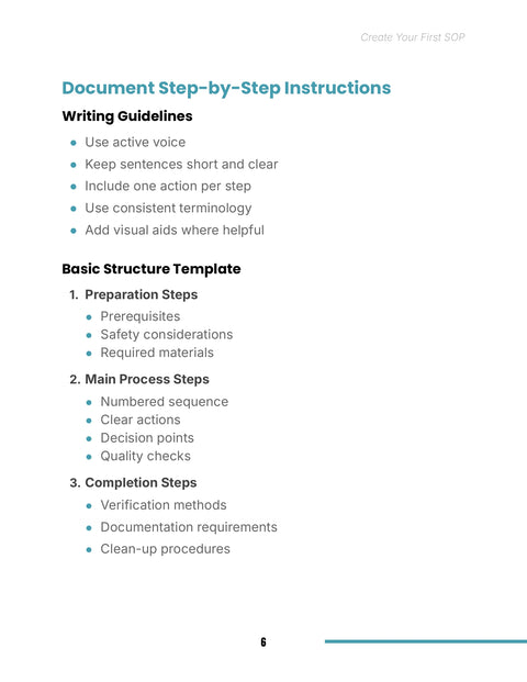 Structure the Procedure - framework sample from Create Your First SOP