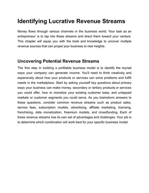 Identify Revenue Streams - understand sample from Designing a Profitable Business Model - Ebook