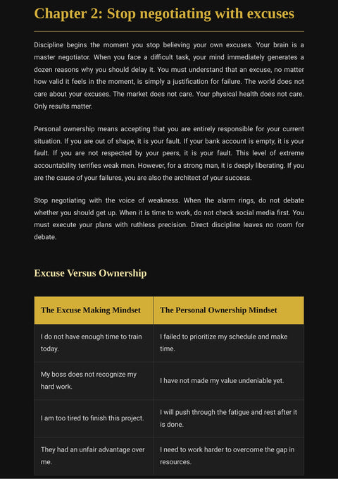 Compare Excuses and Ownership - framework sample from Destroy Your Weak Side