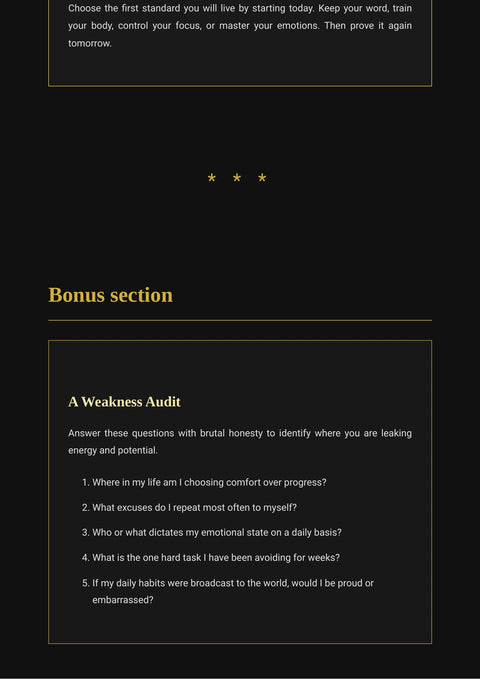 Complete a Weakness Audit - practice sample from Destroy Your Weak Side