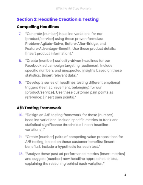 A/B Testing Framework - framework sample from Effective Ad Copy Prompts