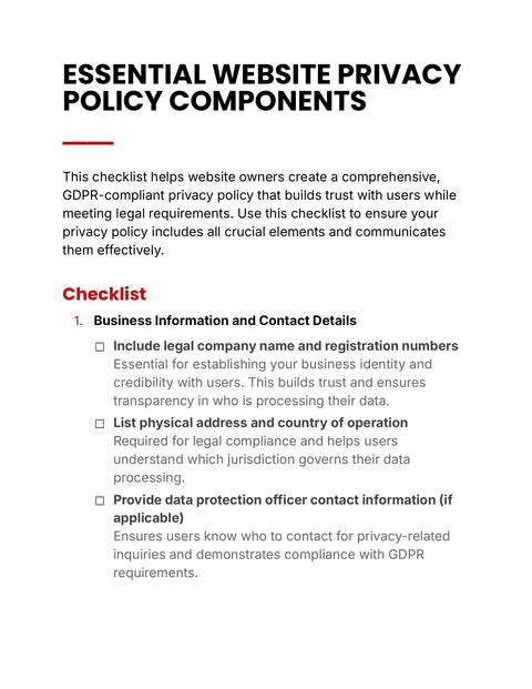 Identify the Business and Contacts - understand sample from Essential Website Privacy Policy Components