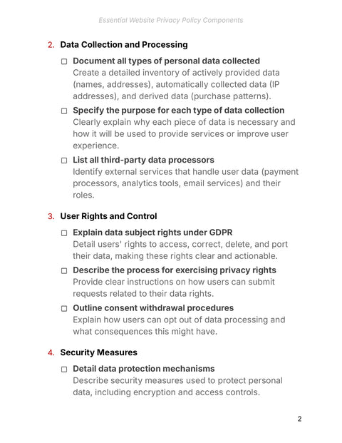 Describe Data Processing and Rights - framework sample from Essential Website Privacy Policy Components