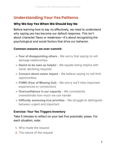 Understanding Your Yes Patterns - understand sample from Framework for Setting Boundaries at Work