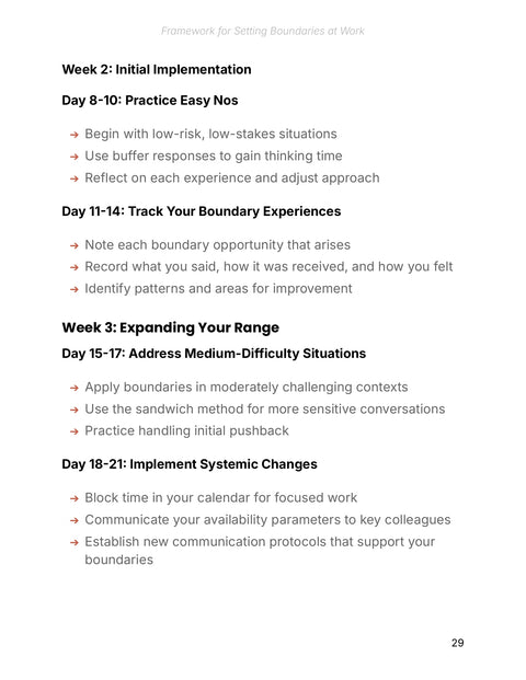 Day 18-21- Implement Systemic Changes - framework sample from Framework for Setting Boundaries at Work