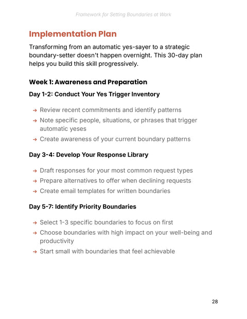 Implementation Plan - act sample from Framework for Setting Boundaries at Work