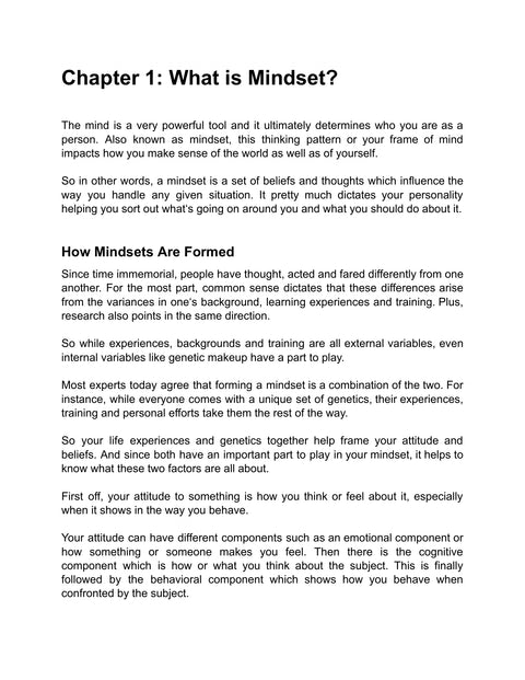 Chapter 1: What is Mindset? - understand sample from Growing Mindset