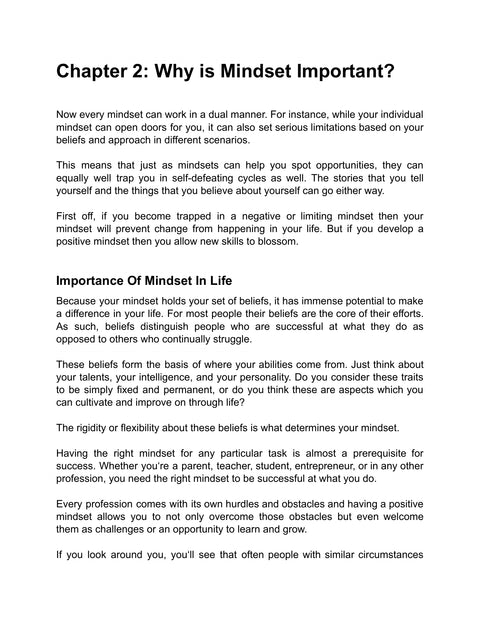 Chapter 2: Why is Mindset Important? - act sample from Growing Mindset