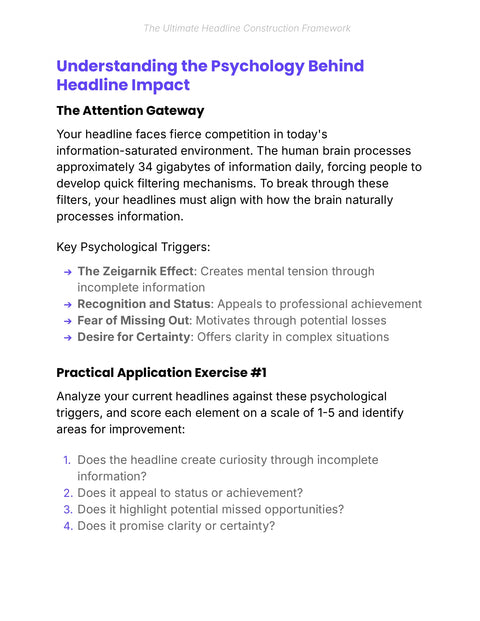 Understanding the Psychology Behind Headline Impact The Attention Gateway - understand sample from Headline Construction Framework