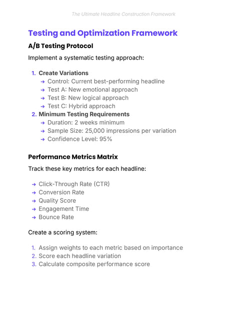 Testing and Optimization Framework - framework sample from Headline Construction Framework
