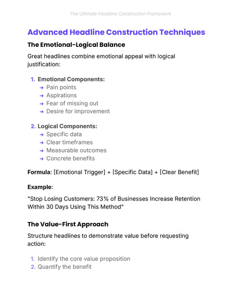Example: - practice sample from Headline Construction Framework