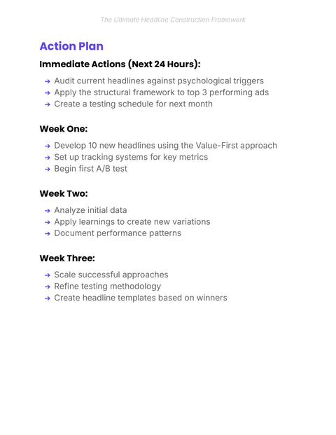 Action Plan Immediate Actions (Next 24 Hours): - act sample from Headline Construction Framework